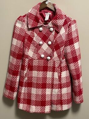 Y Apparel Vintage Y2K Red & White Plaid Wool Double Breasted Jacket Women’s M